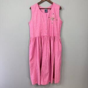 Vintage Chambray Dress Size L‎ Pink Floral Embroidered Cottagecore Western Twee
